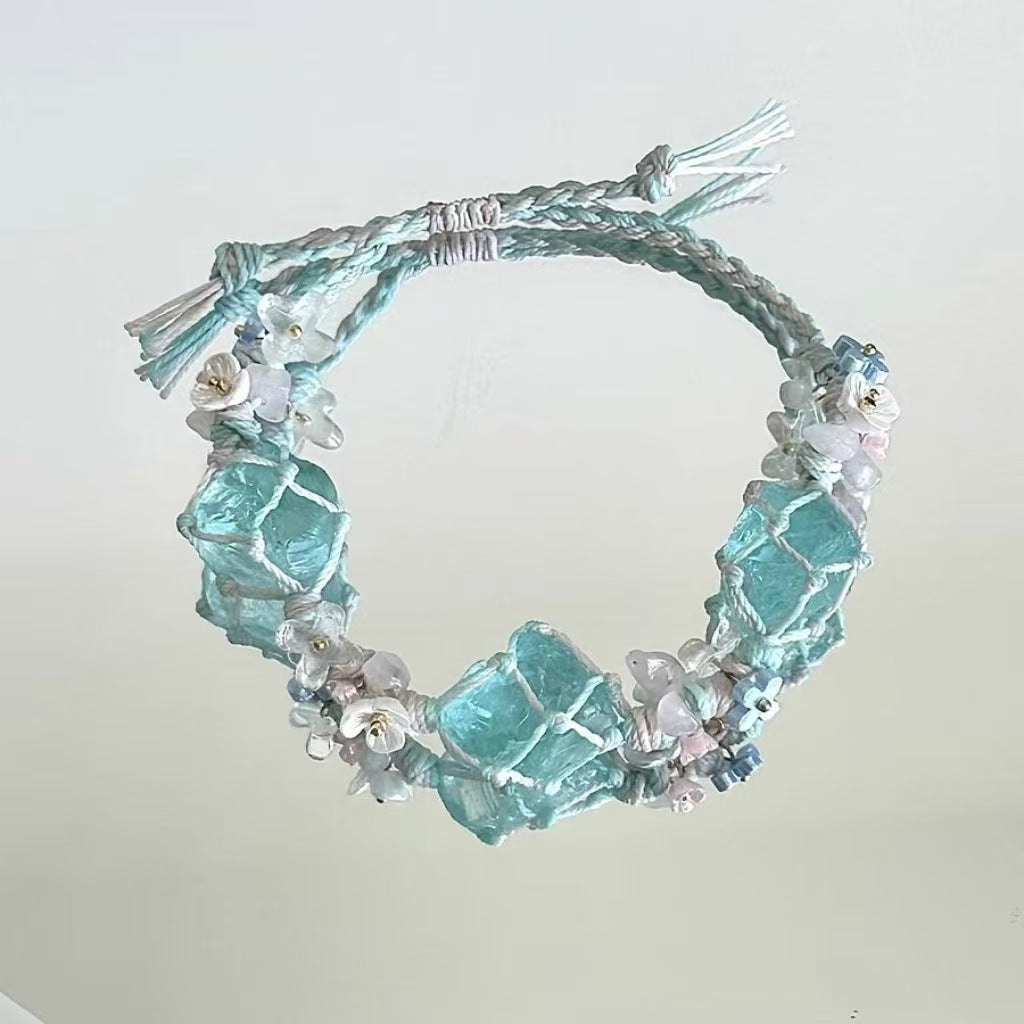Blue crystal hand braided rope bracelet
