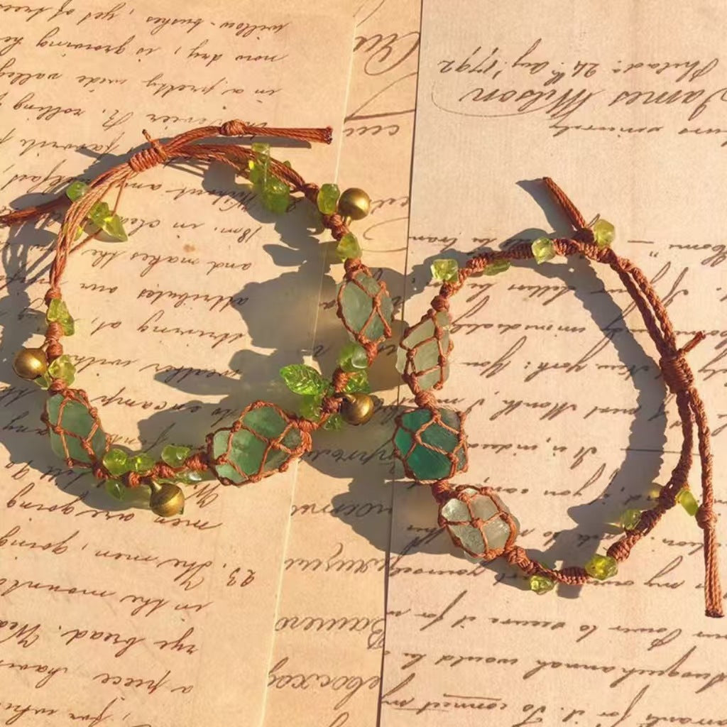 Handmade braided raw stone bracelet crystal