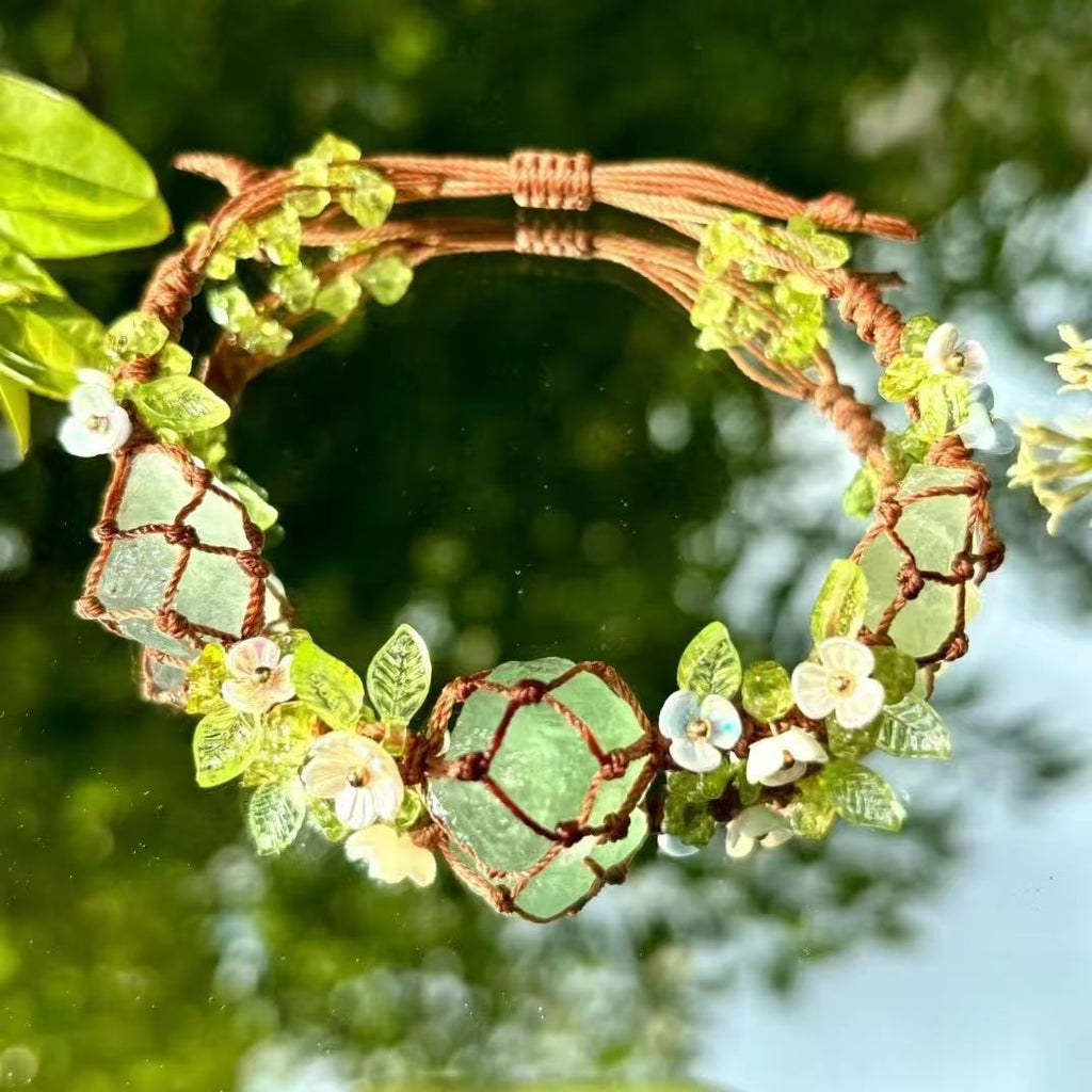 Handmade braided raw stone bracelet - green crystal fluorite new style cord bracelet