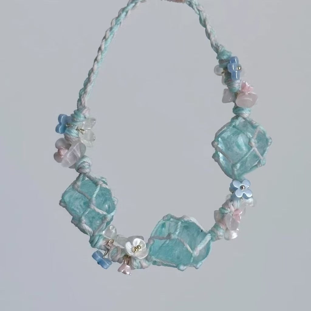 Blue crystal hand braided rope bracelet