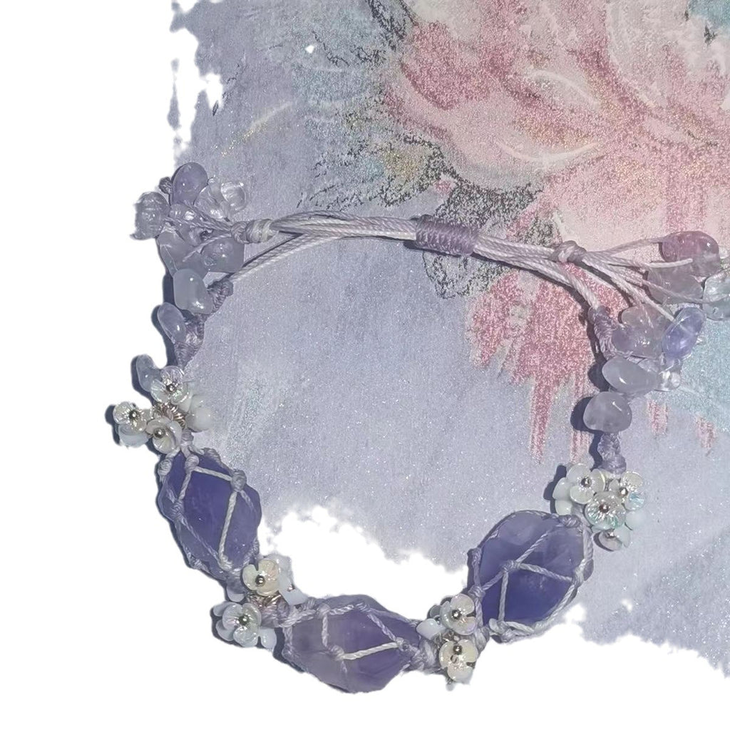 Raw stone bracelet - handwoven bracelet with amethyst