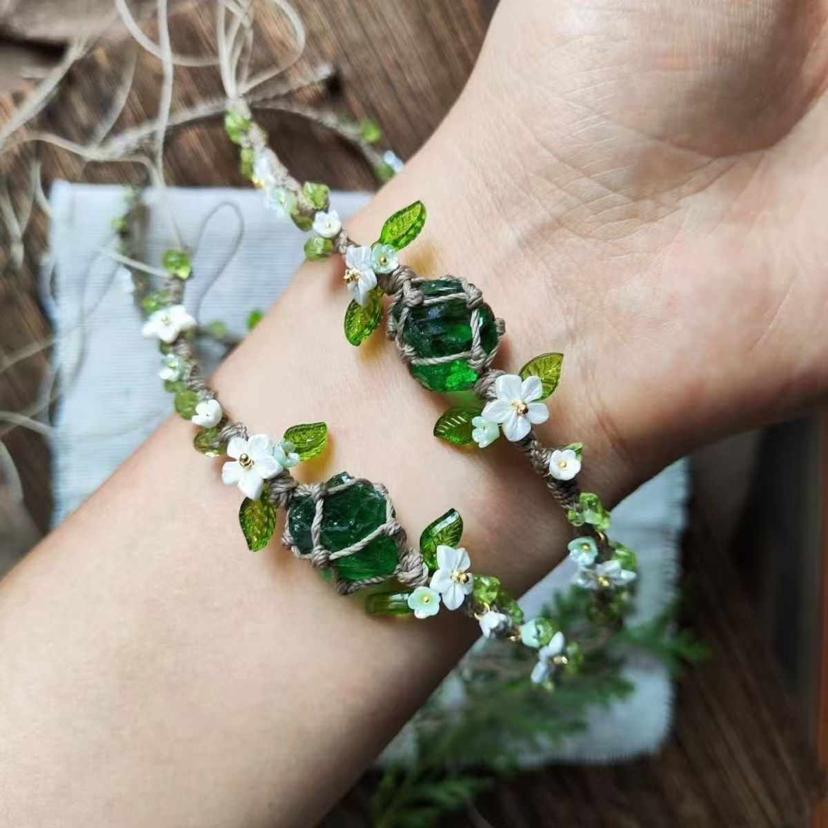 Crystal peridot handmade braided bracelet