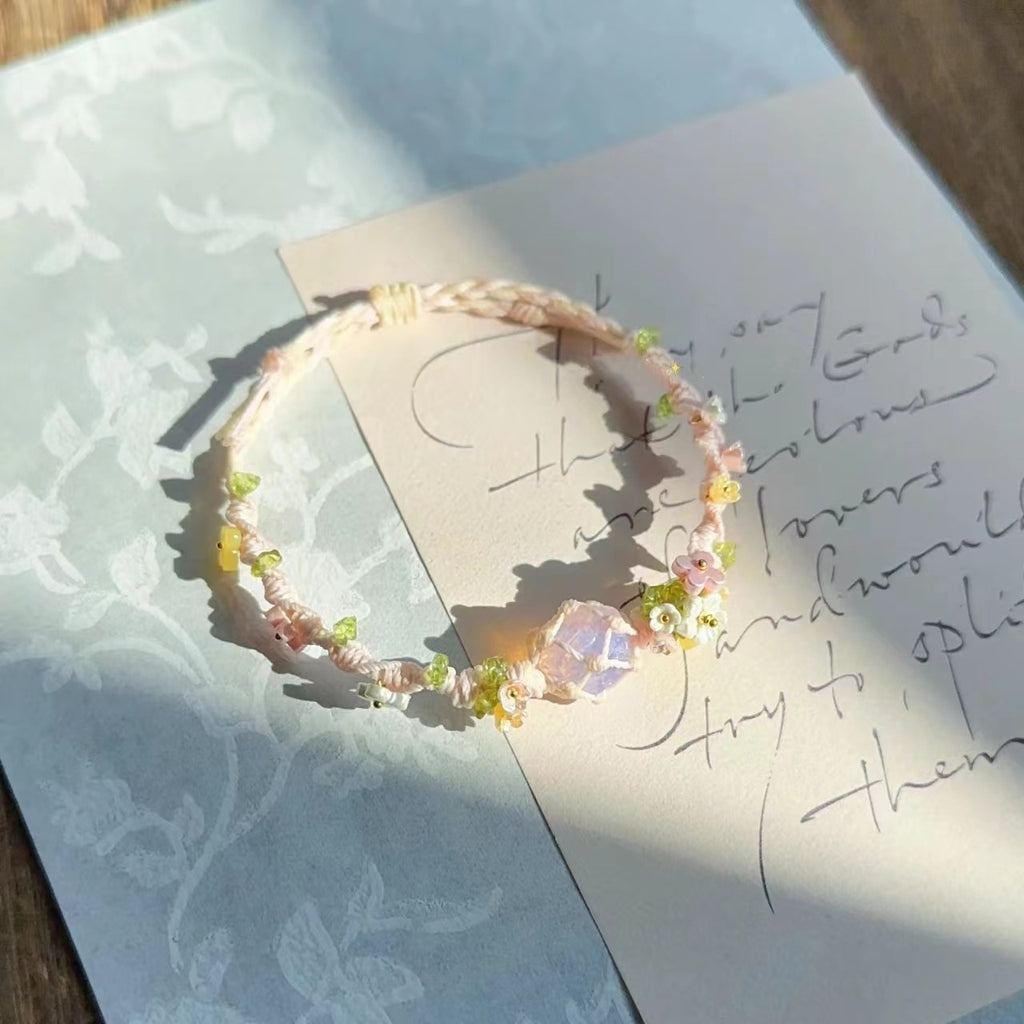 Original handmade woven opal raw stone flower bracelet