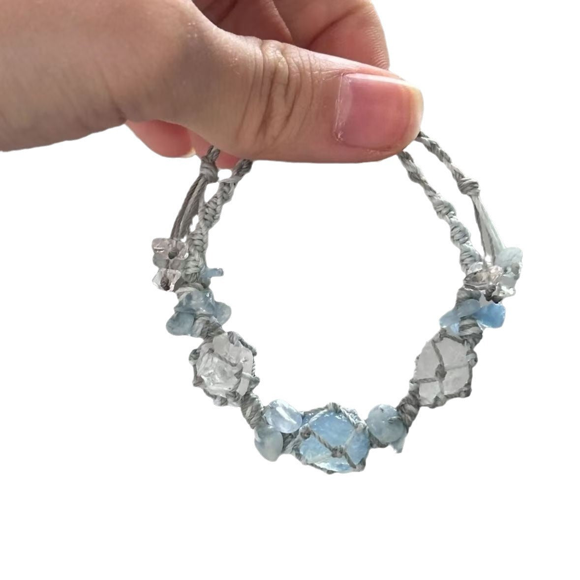 Aquamarine and white crystal handmade braided bracelet