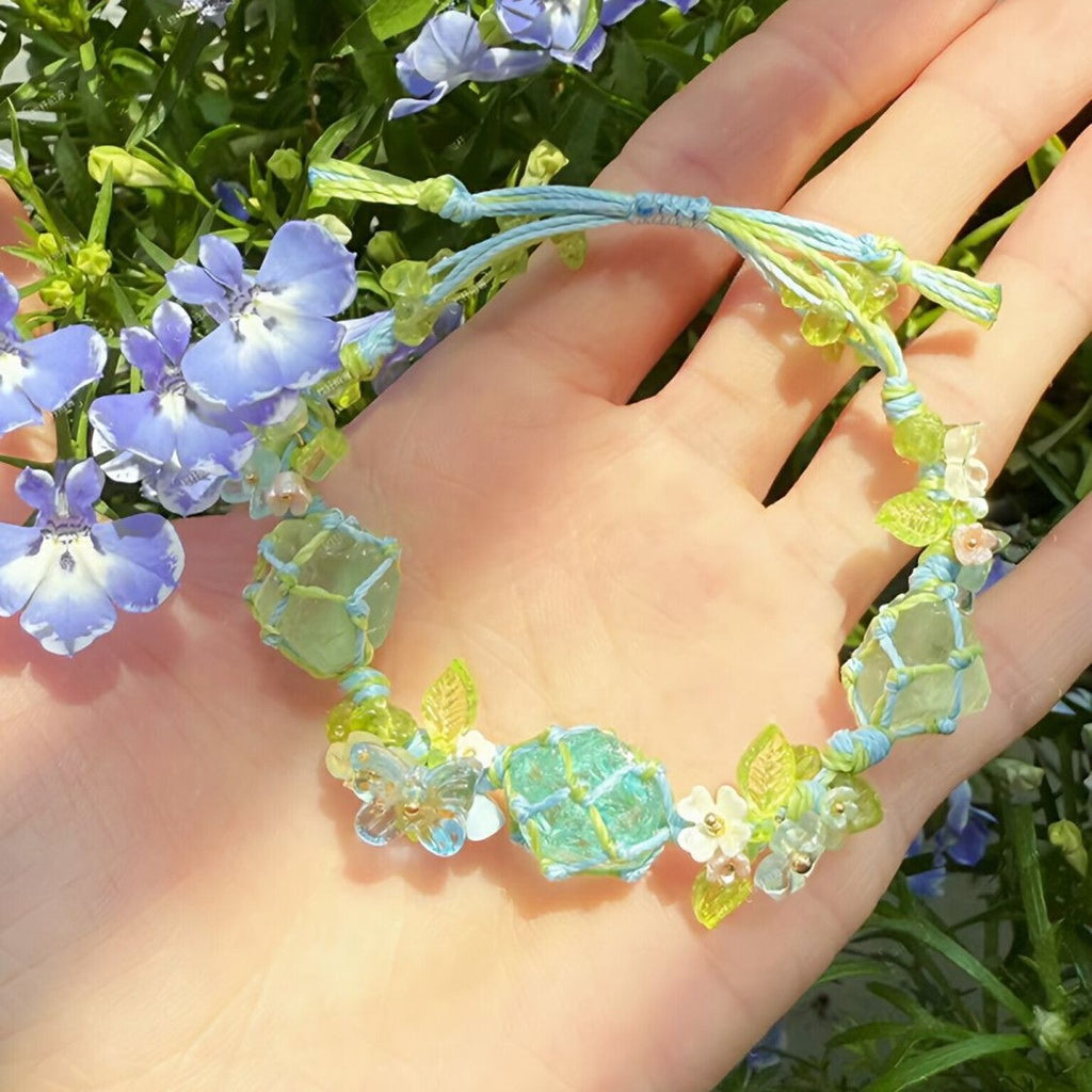Handmade fluorite bracelet blue glass pure handmade hand braided rope