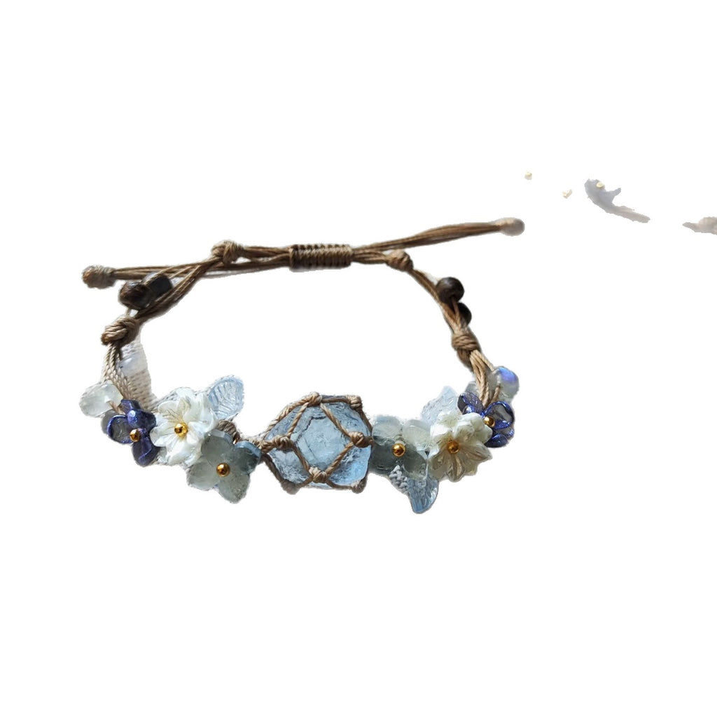 Blue crystal braided flower bracelet