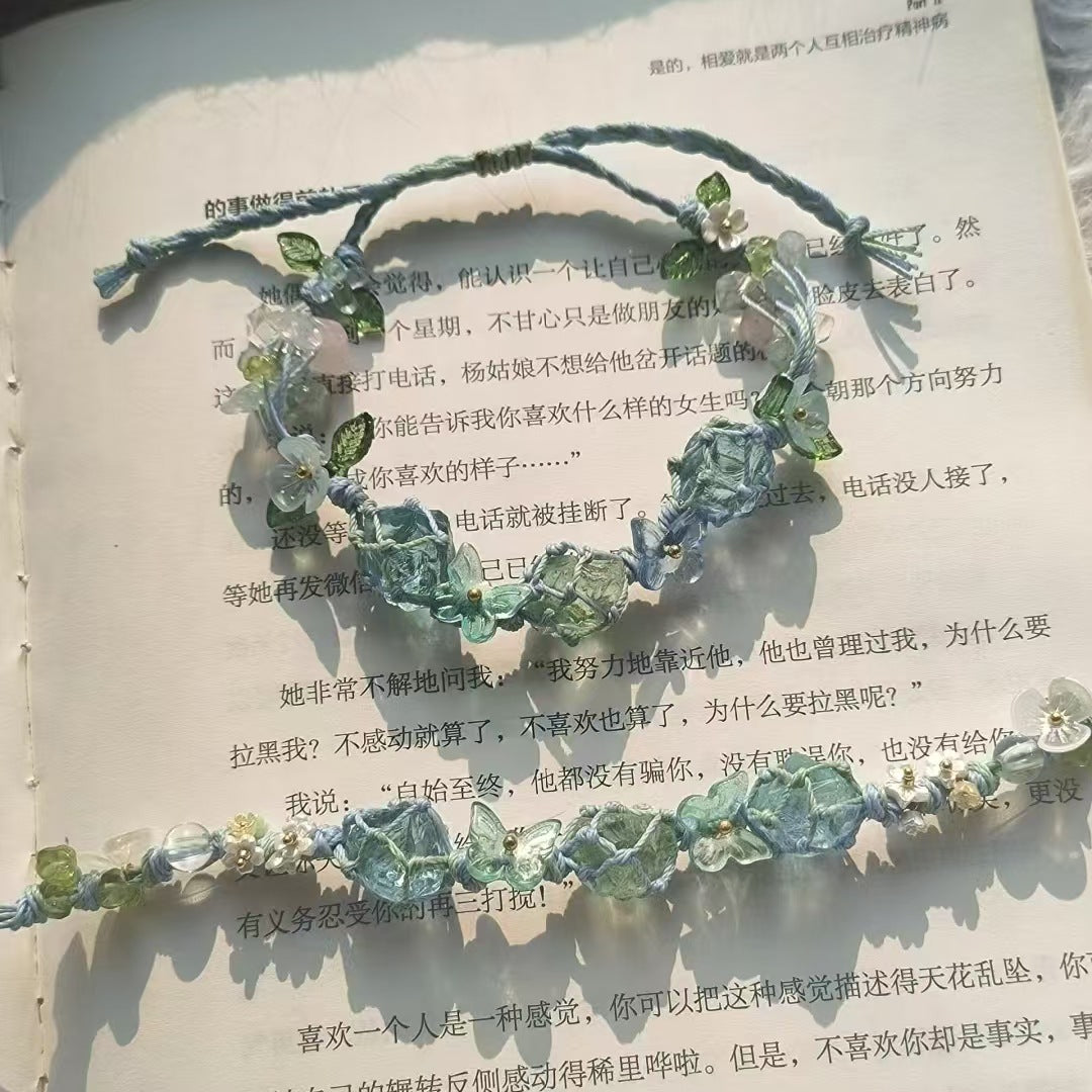 【raw stone woven mesh bag braided rope bracelet forest crystal bracelet for women