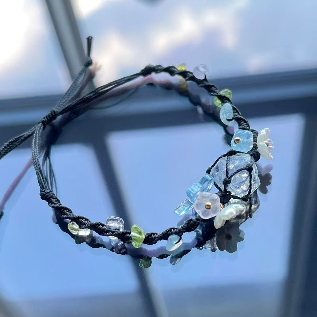 Opal glass hand-woven rough stone bracelet