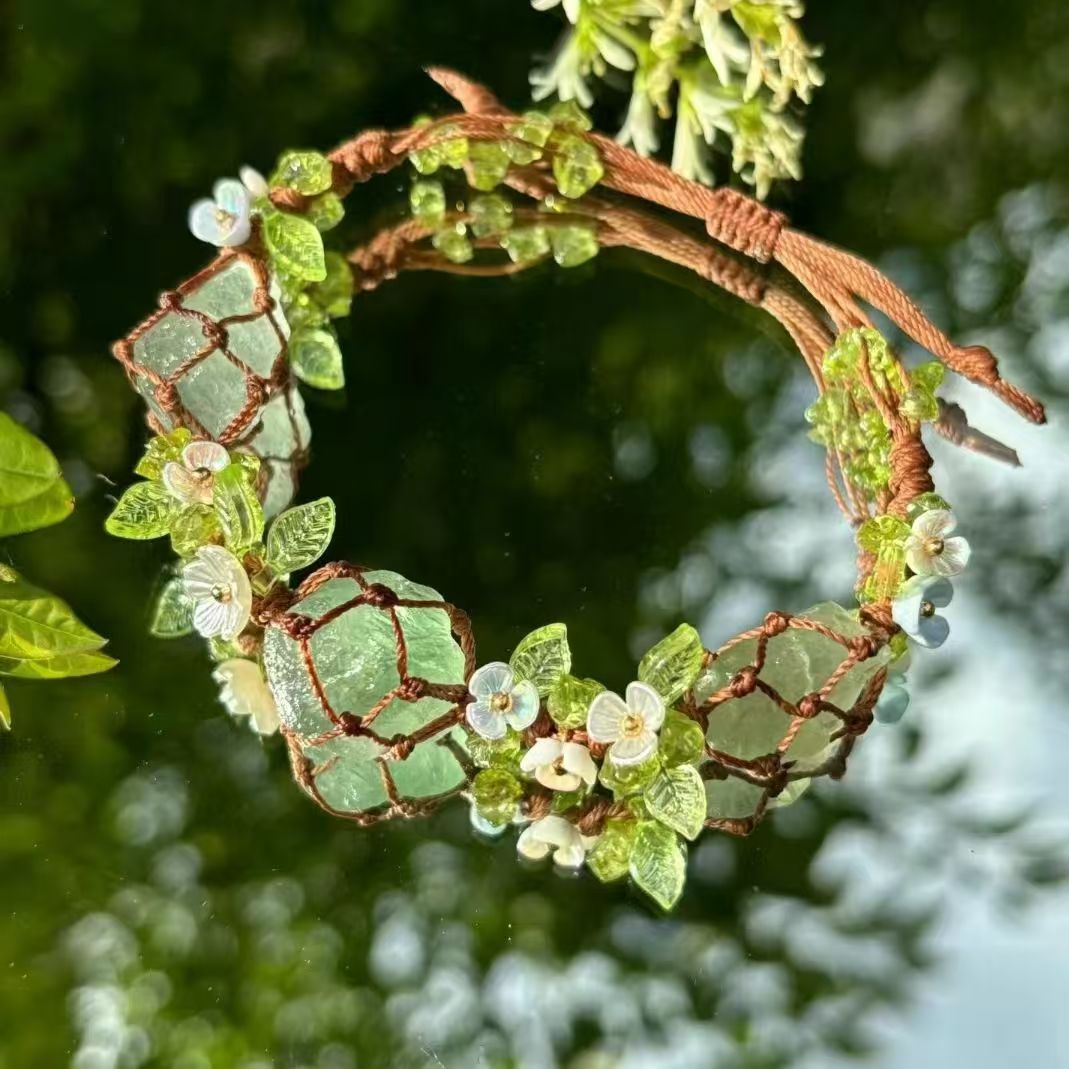Handmade braided raw stone bracelet - green crystal fluorite new style cord bracelet