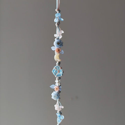 Blue floral bracelet crystal mesh bag handmade braided cord