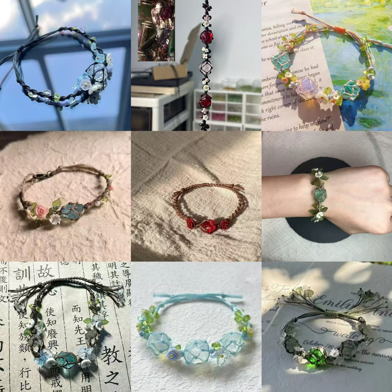 Crystal garland bracelet collection - handmade braided bracelets