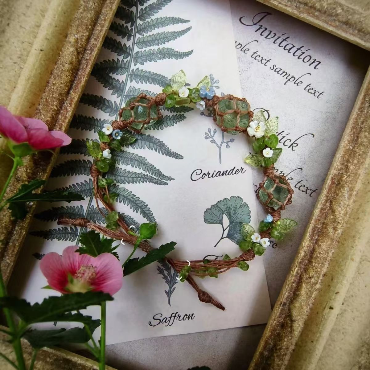 Mint forest original green fluorite handwoven bracelet