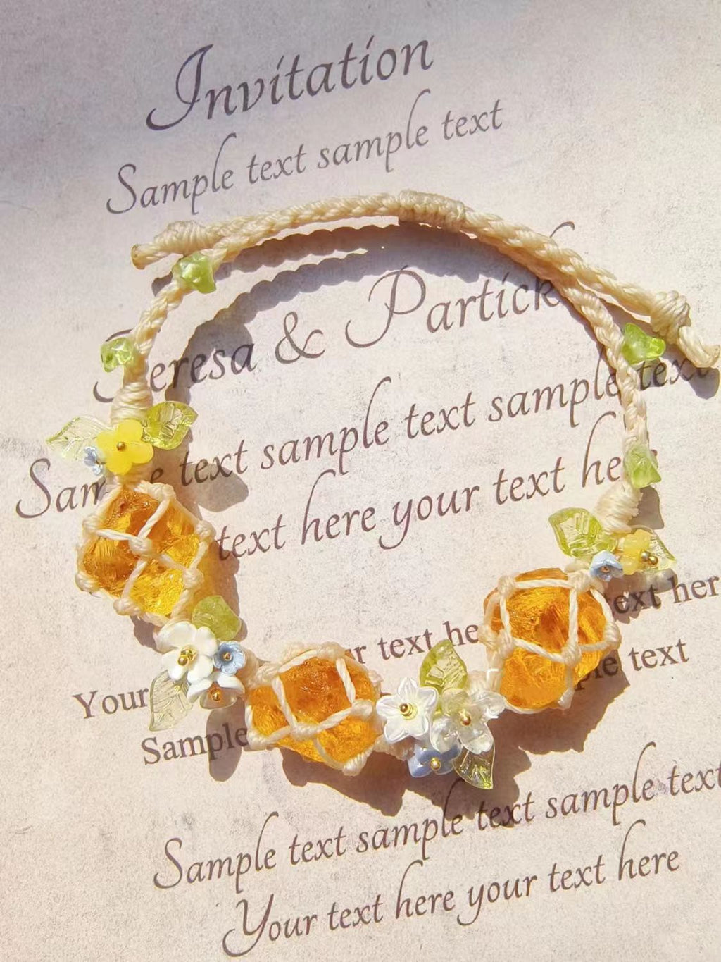 Yellow glazed handmade braided bracelet