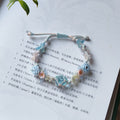 Blue floral bracelet crystal mesh bag handmade braided cord