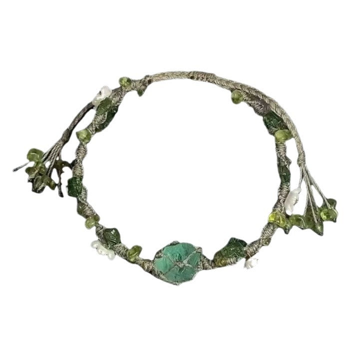 Handmade braided bracelet with green fluorite raw crystal - forest style