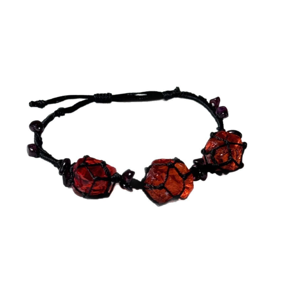 Original garnet bracelet with red glass beads and hand-woven design
