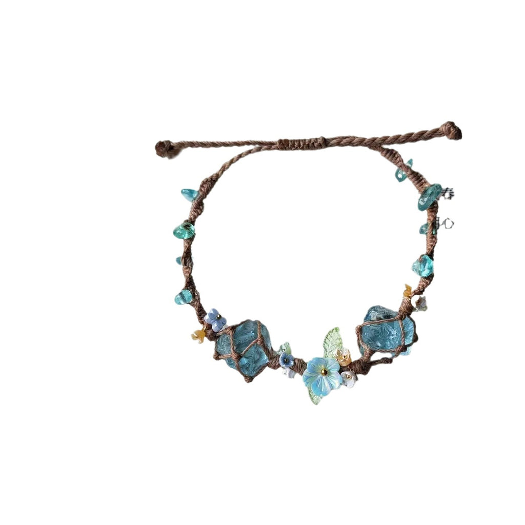 Adjustable crystal raw stone braided bracelet
