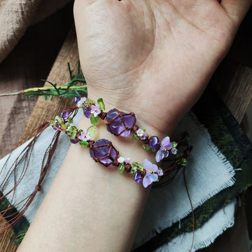 Amethyst bracelet - handwoven cord