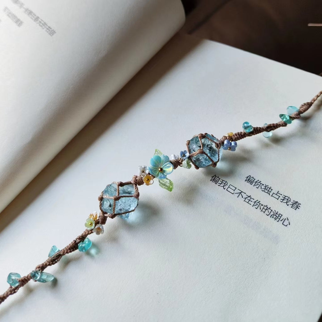 Adjustable crystal raw stone braided bracelet