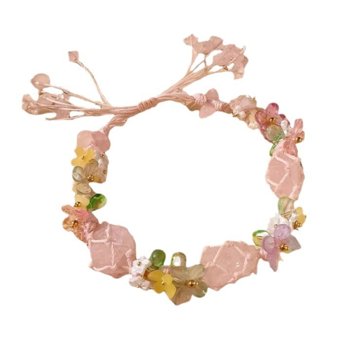 Pink flower bracelet handmade raw stone braided bracelet bracelet