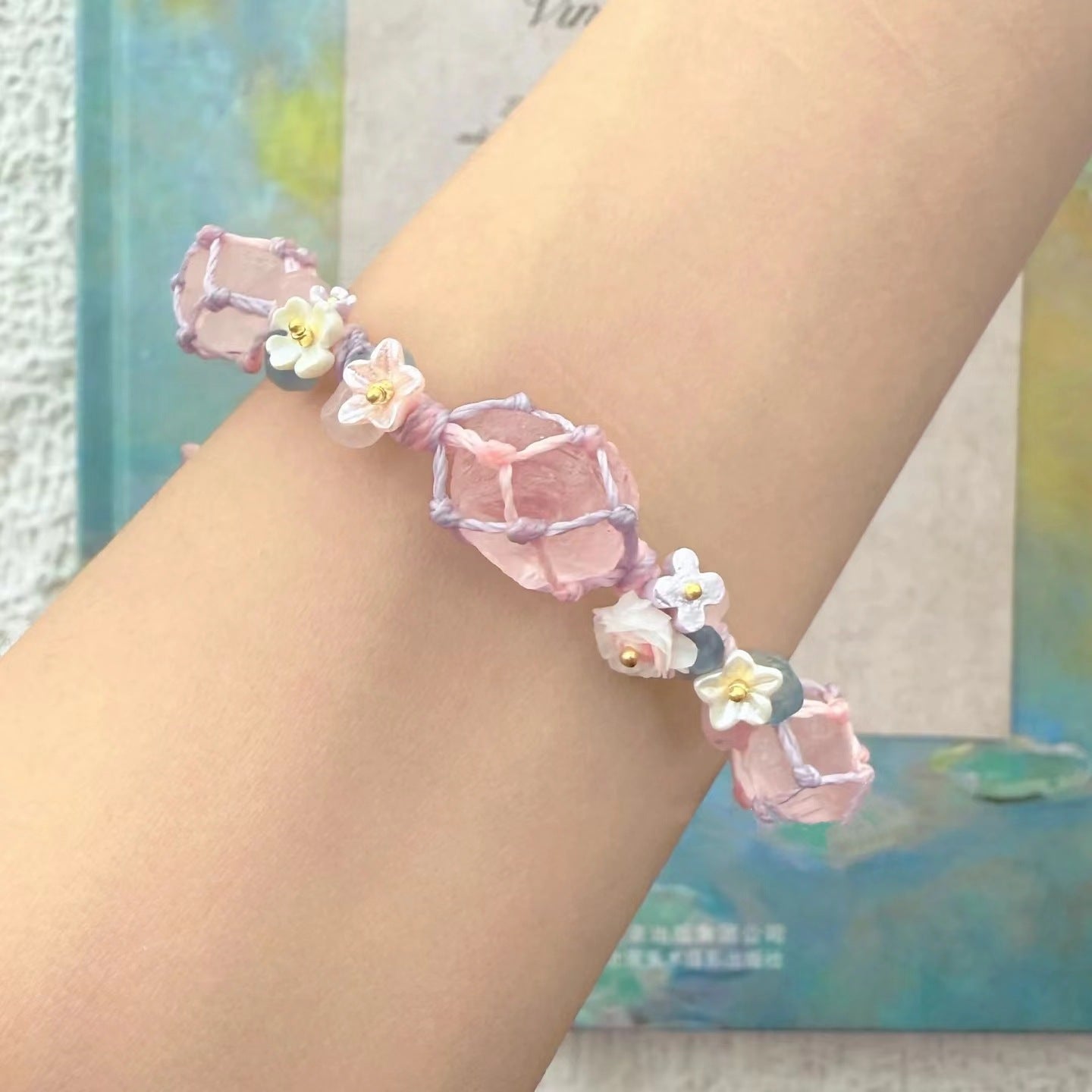 Handmade crystal braided bracelet - rose quartz peach blossom sweet charm