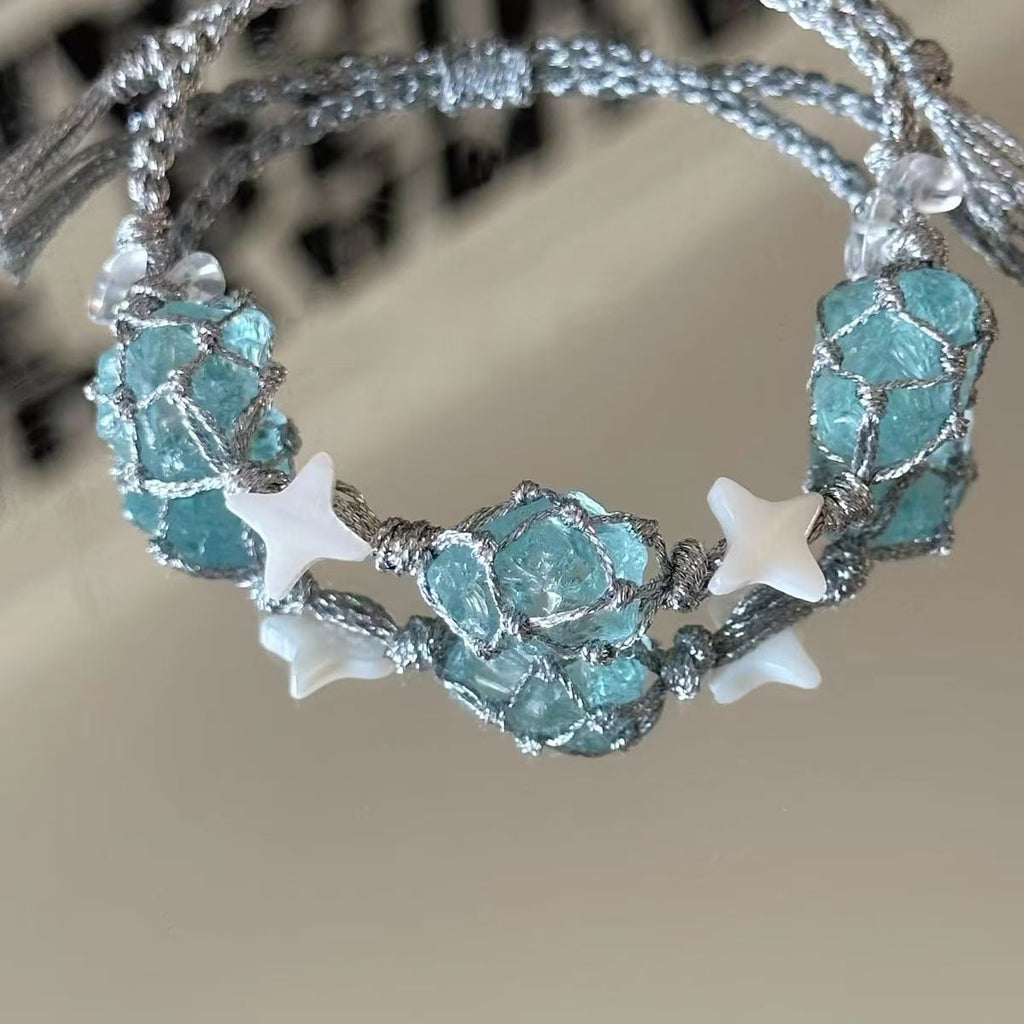 Maldives blue crystal braided rope bracelet