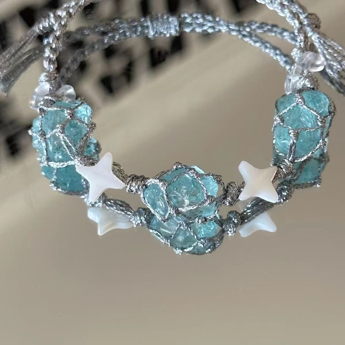 Maldives blue crystal braided rope bracelet