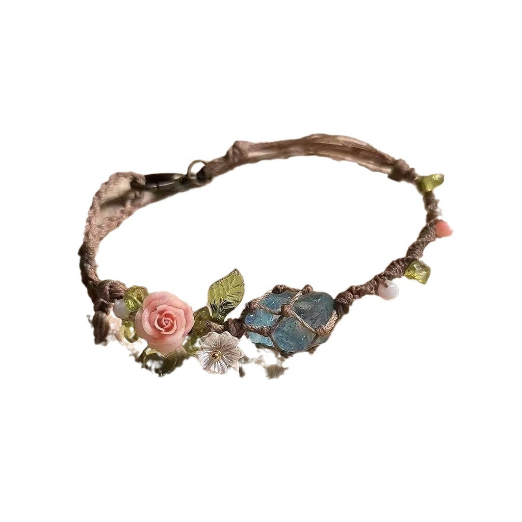 Handmade braided raw stone bracelet crystal mesh bag bracelet - new arrival