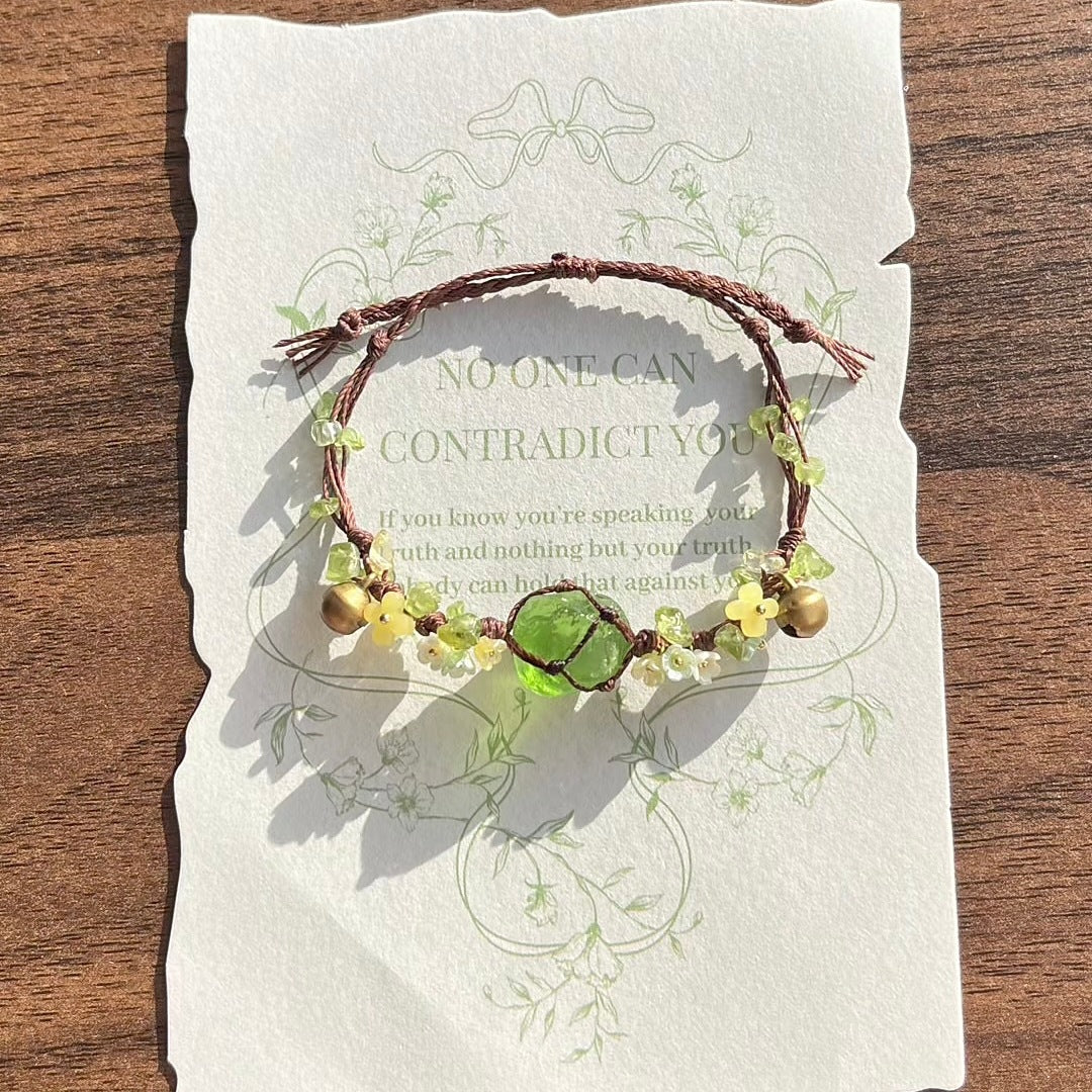 Original small fresh forest garland green fluorite bell braided bracelet