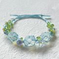 Handmade, fresh & light blue braided bracelet with white crystal charm for women
