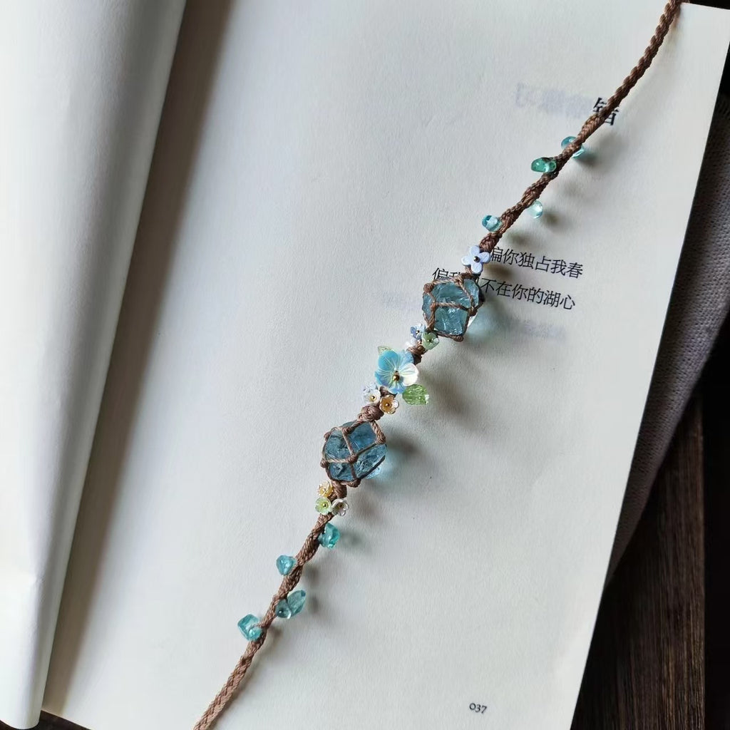 Adjustable crystal raw stone braided bracelet