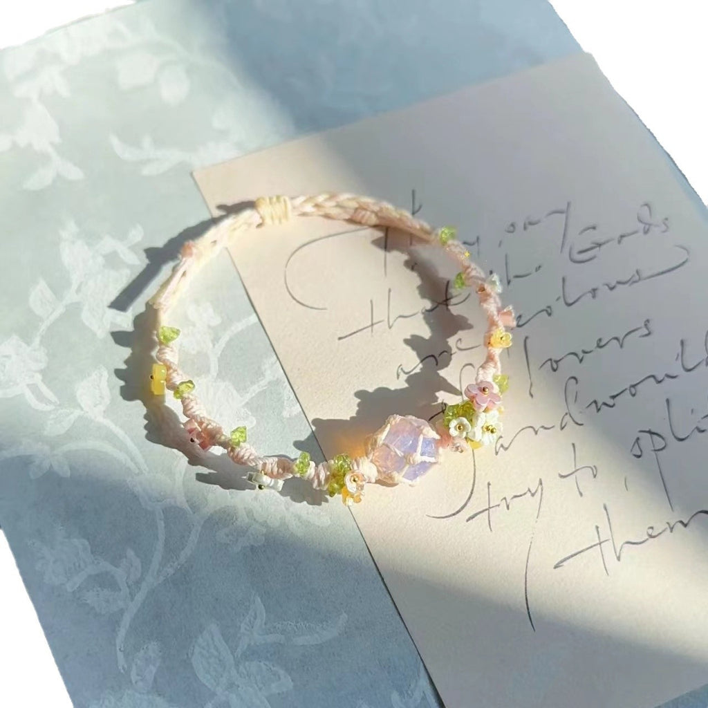 Original handmade woven opal raw stone flower bracelet