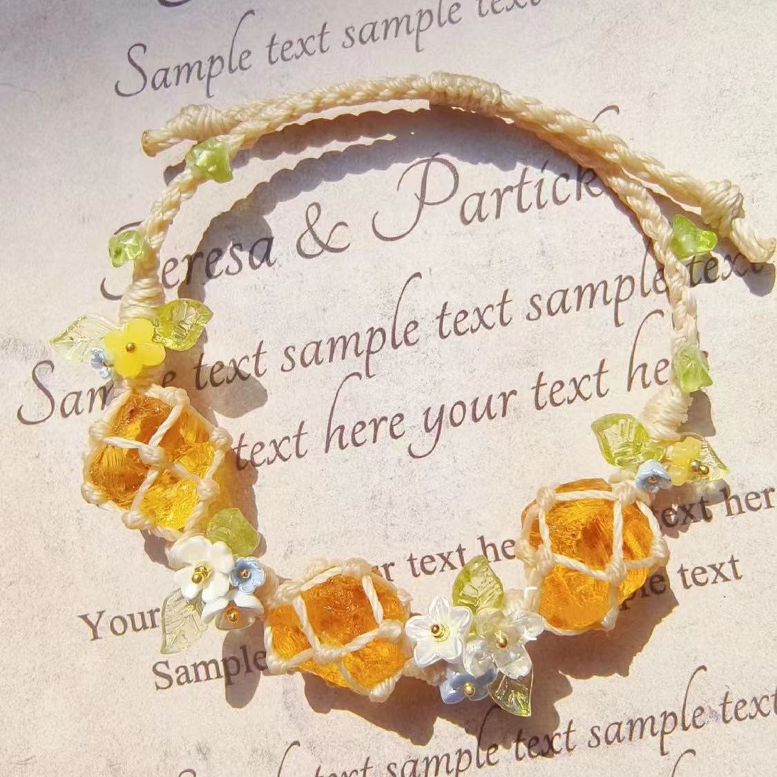 Yellow glazed handmade braided bracelet