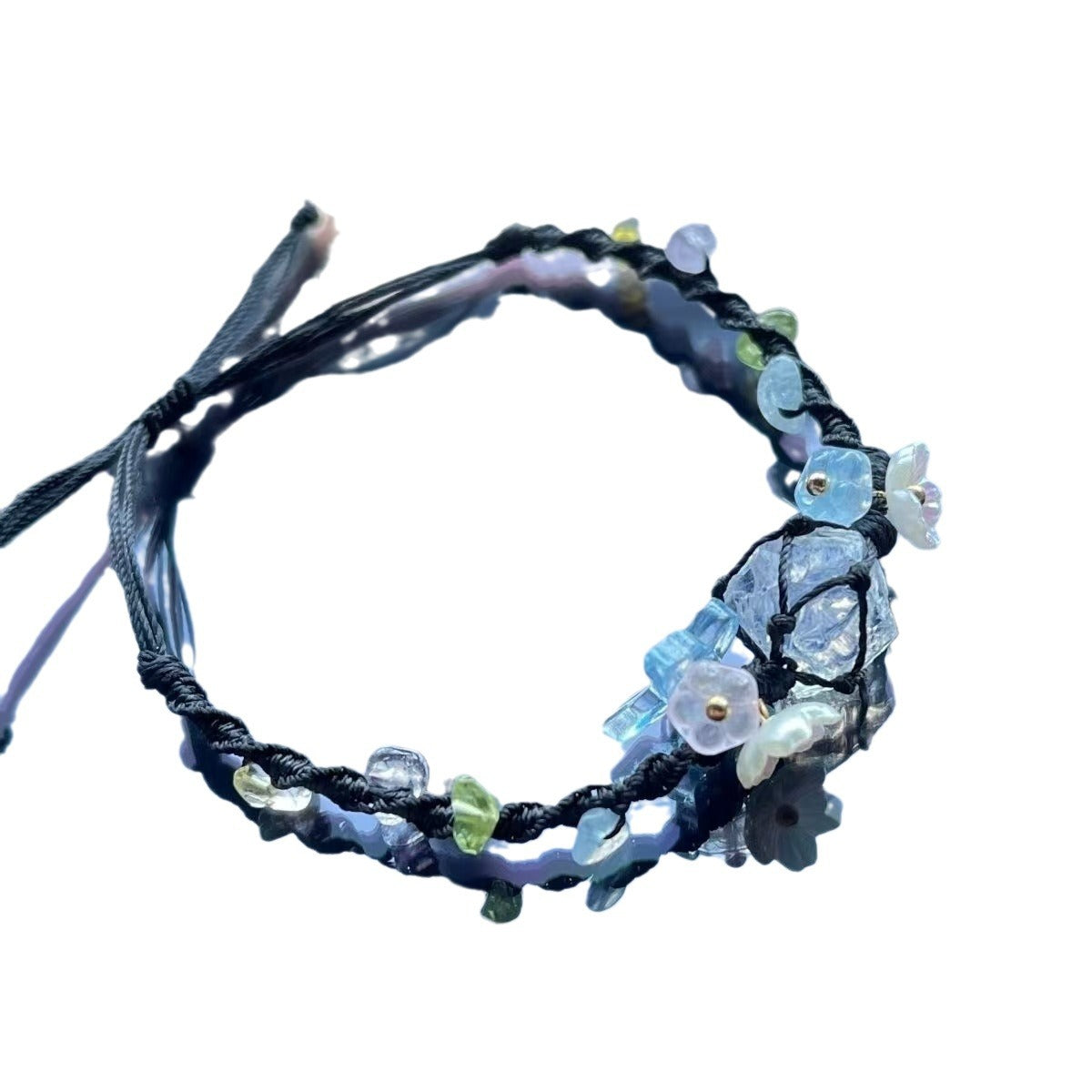 Opal glass hand-woven rough stone bracelet