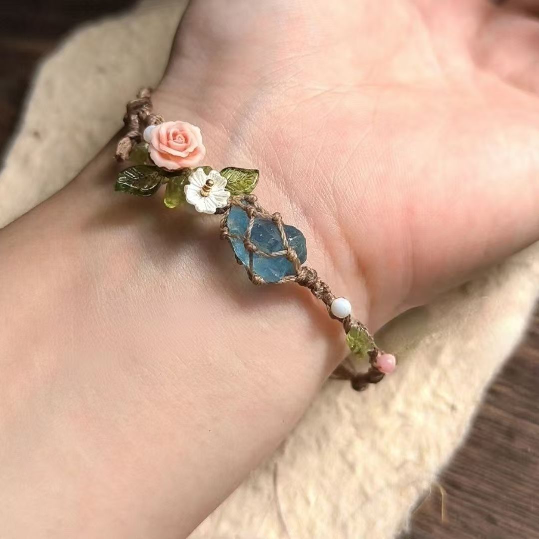 Handmade braided raw stone bracelet crystal mesh bag bracelet - new arrival