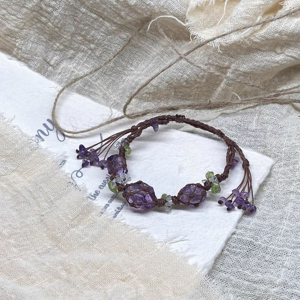 Amethyst bracelet, handwoven