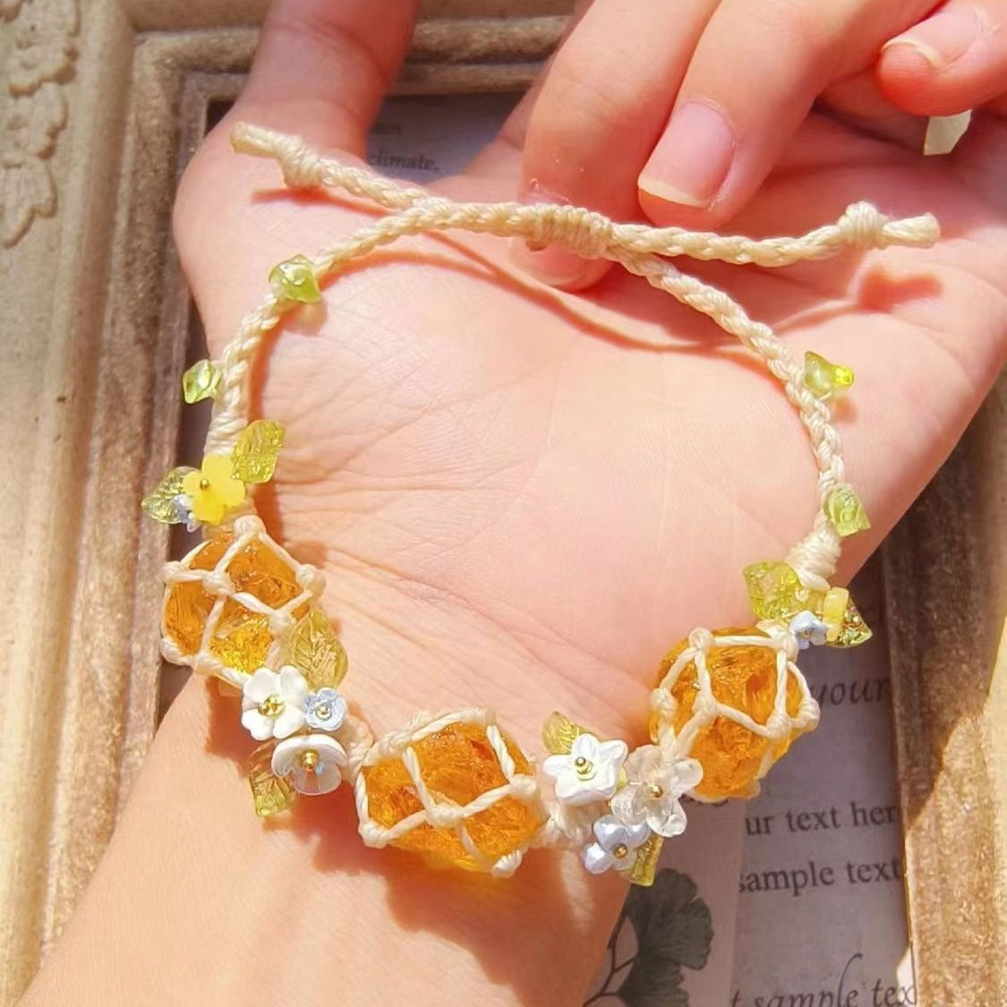 Yellow glazed handmade braided bracelet
