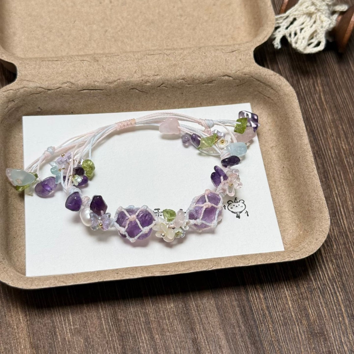 Purple crystal bracelet handwoven