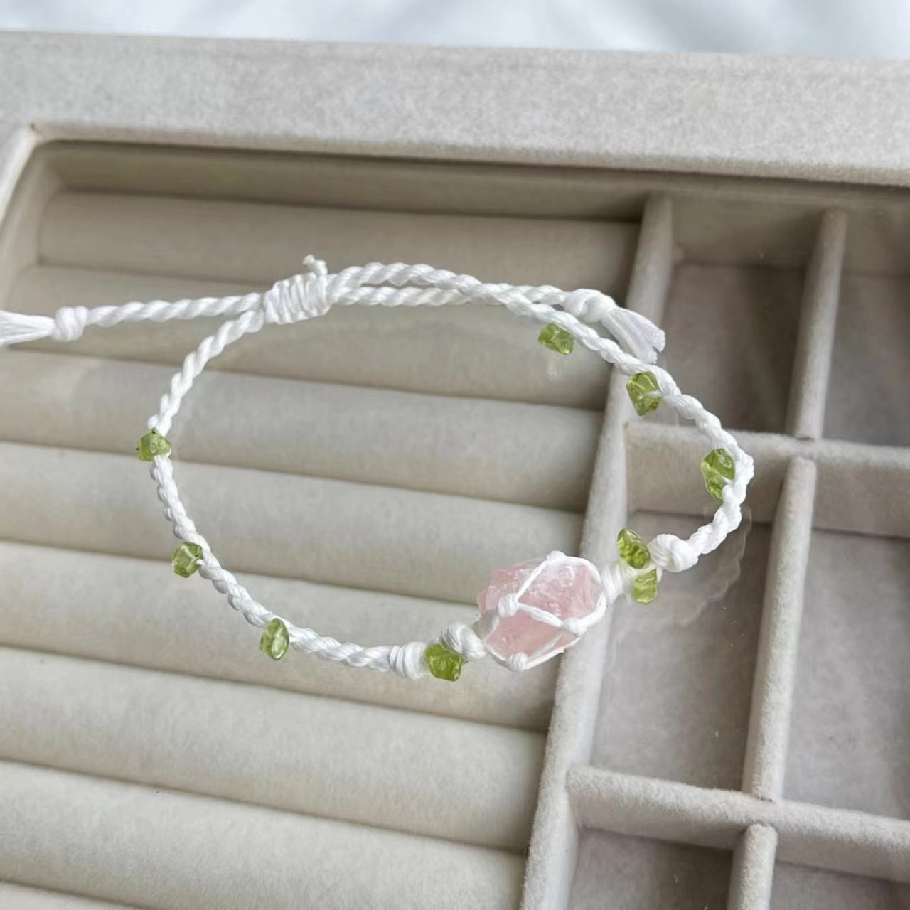 Handmade crystal bracelet - unique pink crystal cord bracelet