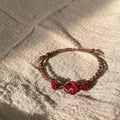 Rose heartache cherry red glazed handwoven raw stone bracelet