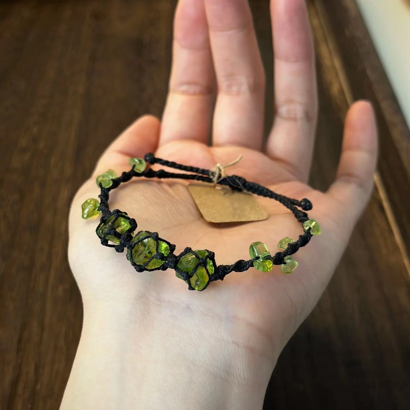 Crystal handmade hand rope olive green bracelet