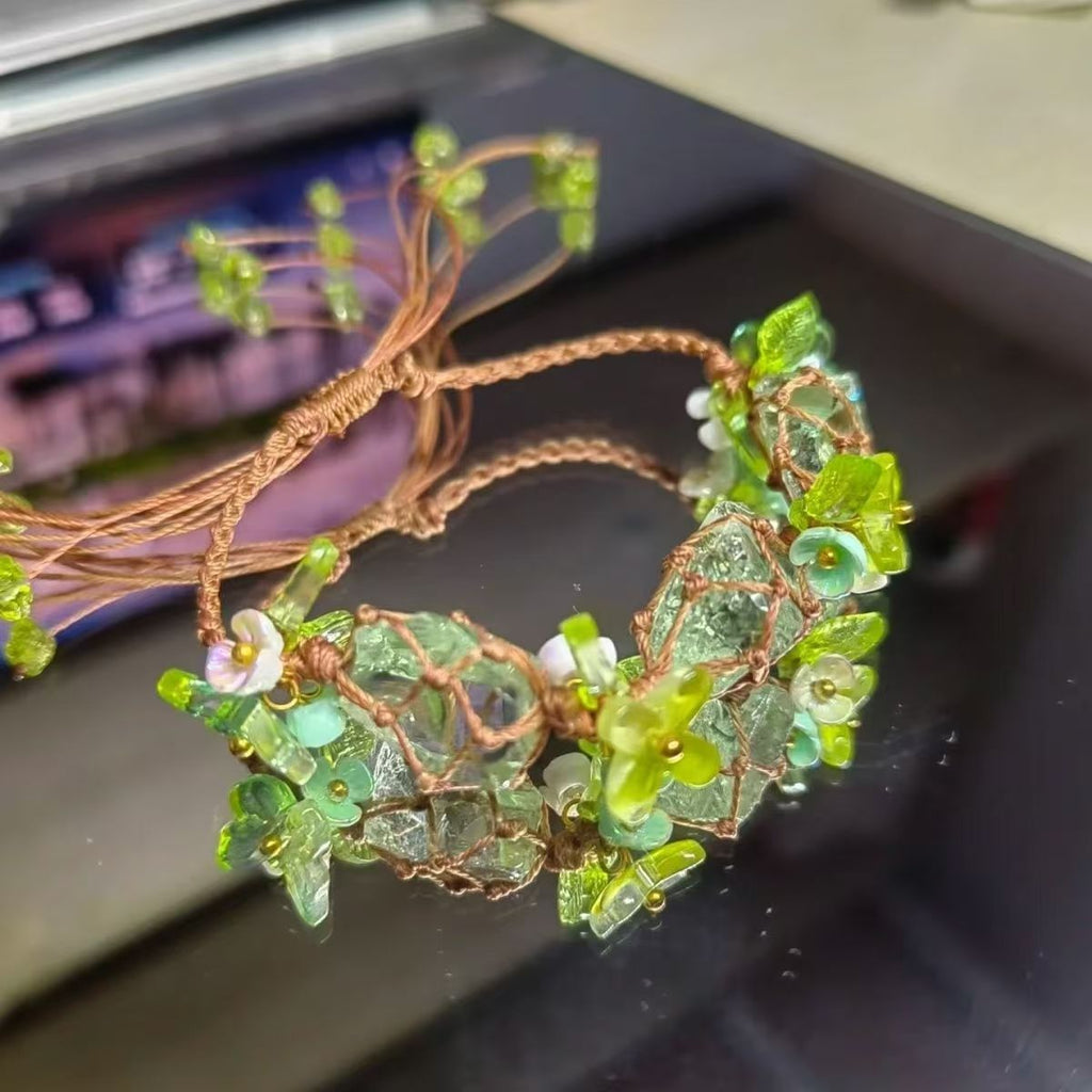 Handwoven, handcrafted bracelet with natural crystal beads