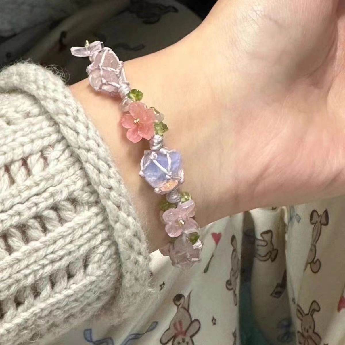 Handmade braided raw stone bracelet