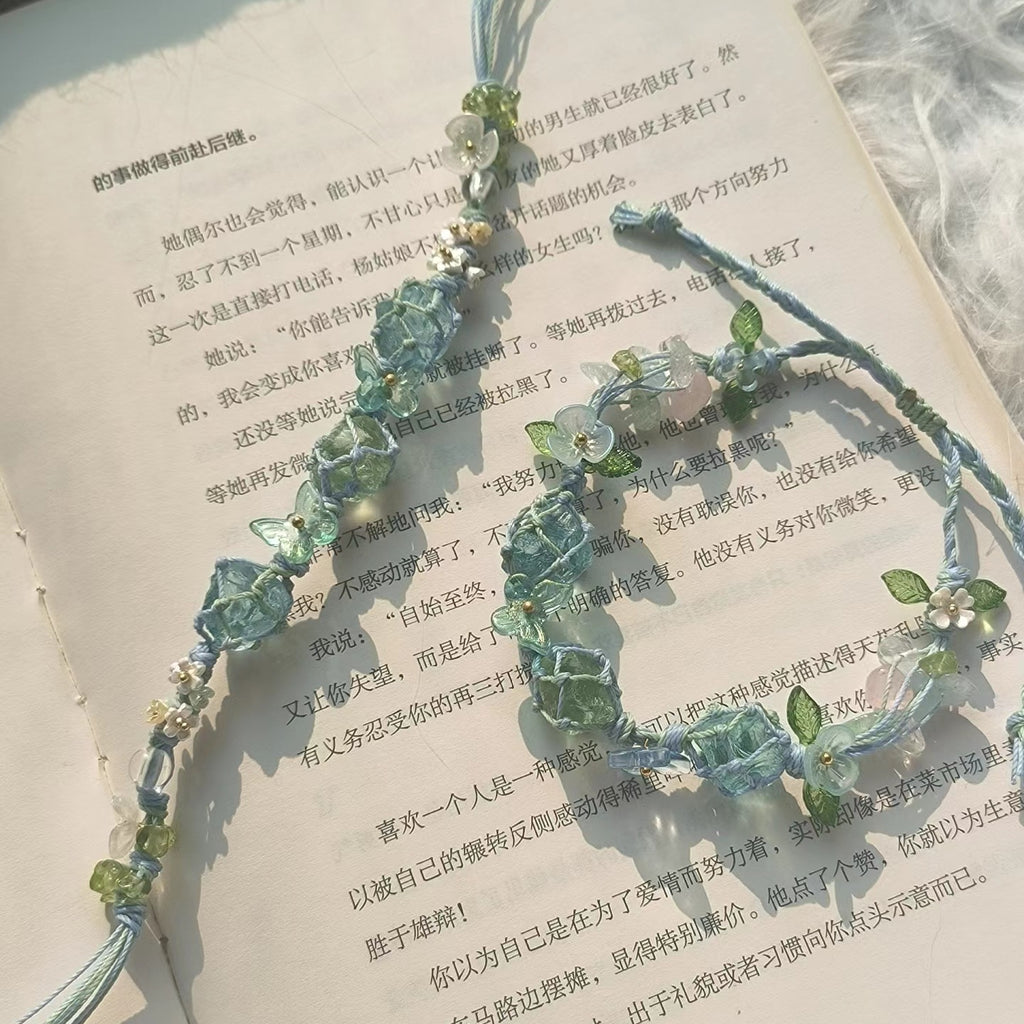 【raw stone woven mesh bag braided rope bracelet forest crystal bracelet for women