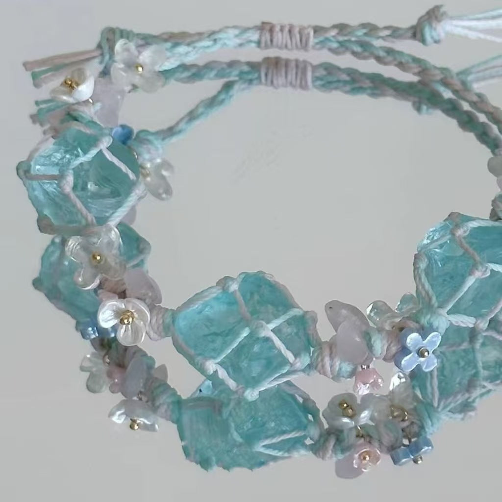 Blue crystal hand braided rope bracelet