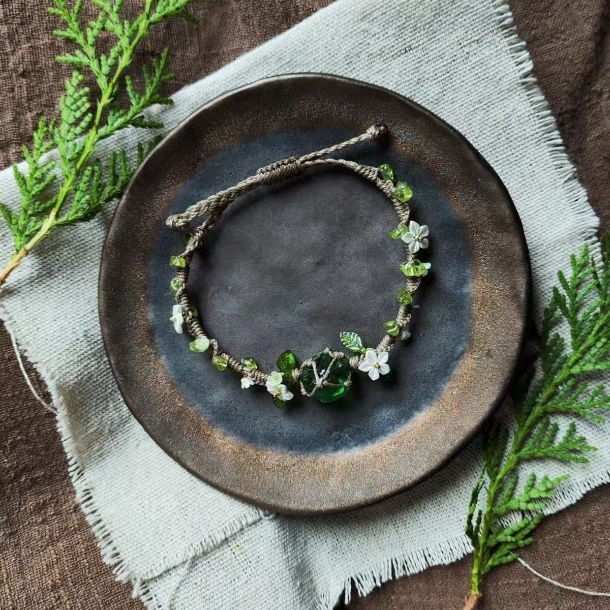 Crystal peridot handmade braided bracelet