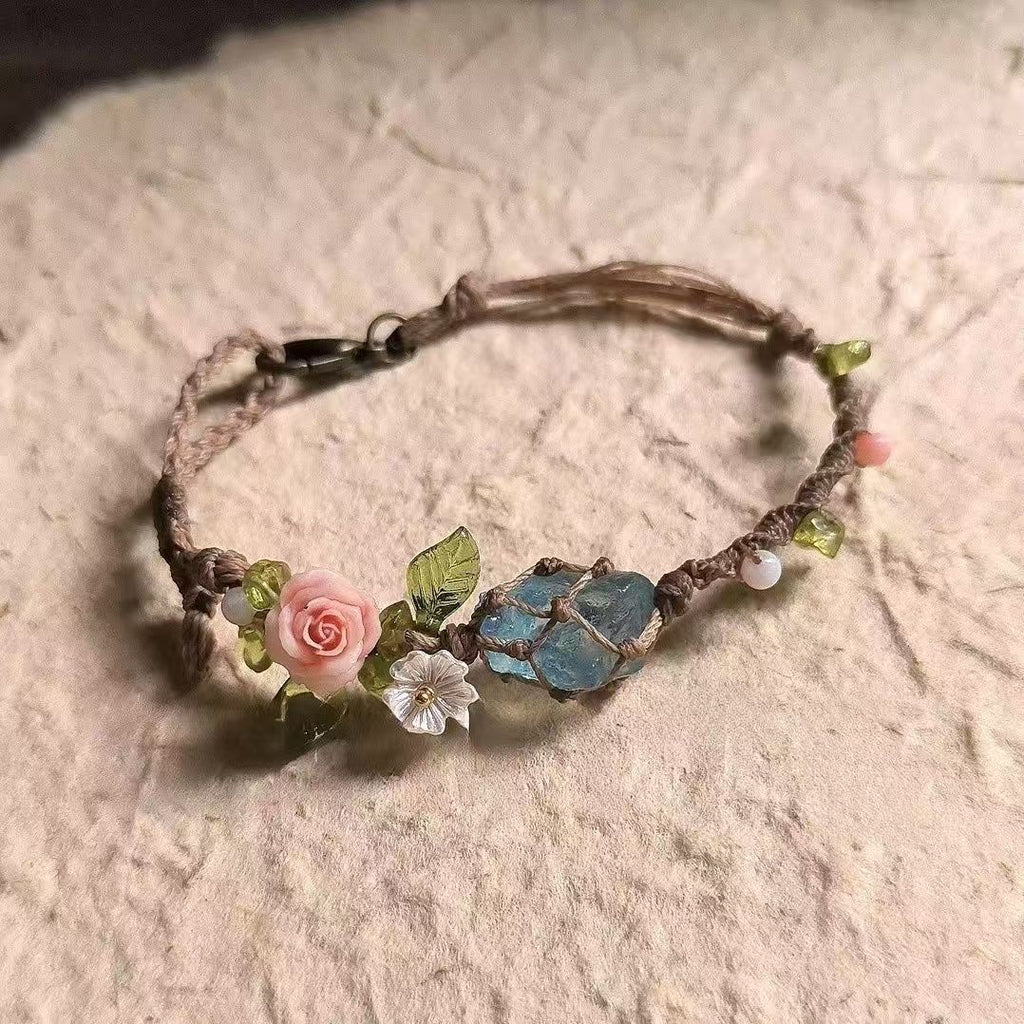 Handmade braided raw stone bracelet crystal mesh bag bracelet - new arrival