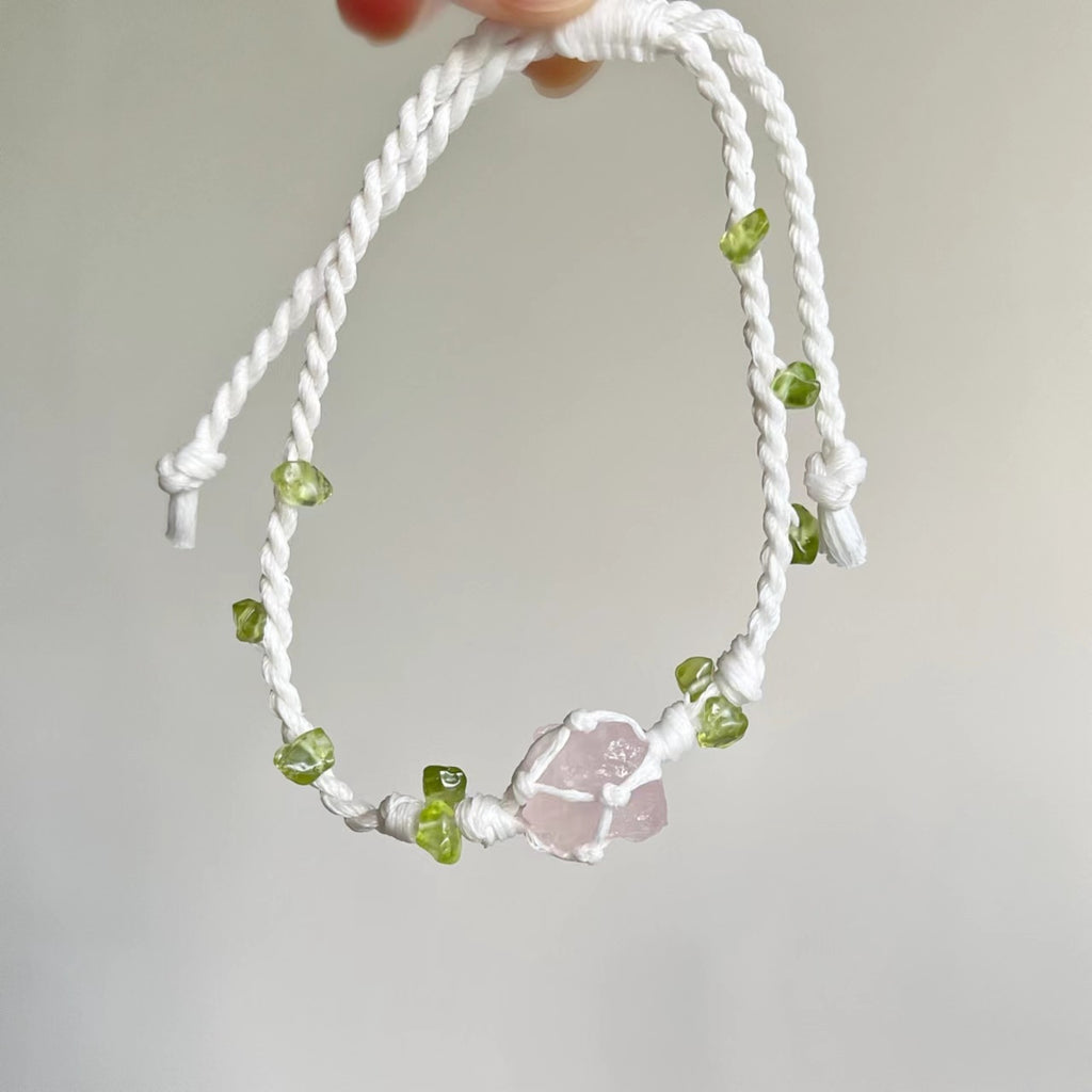 Handmade crystal bracelet - unique pink crystal cord bracelet