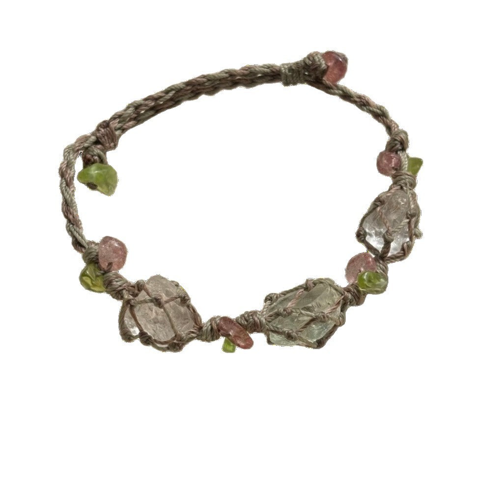 Transparent crystal braided bracelet braided wooden bracelet for men and women