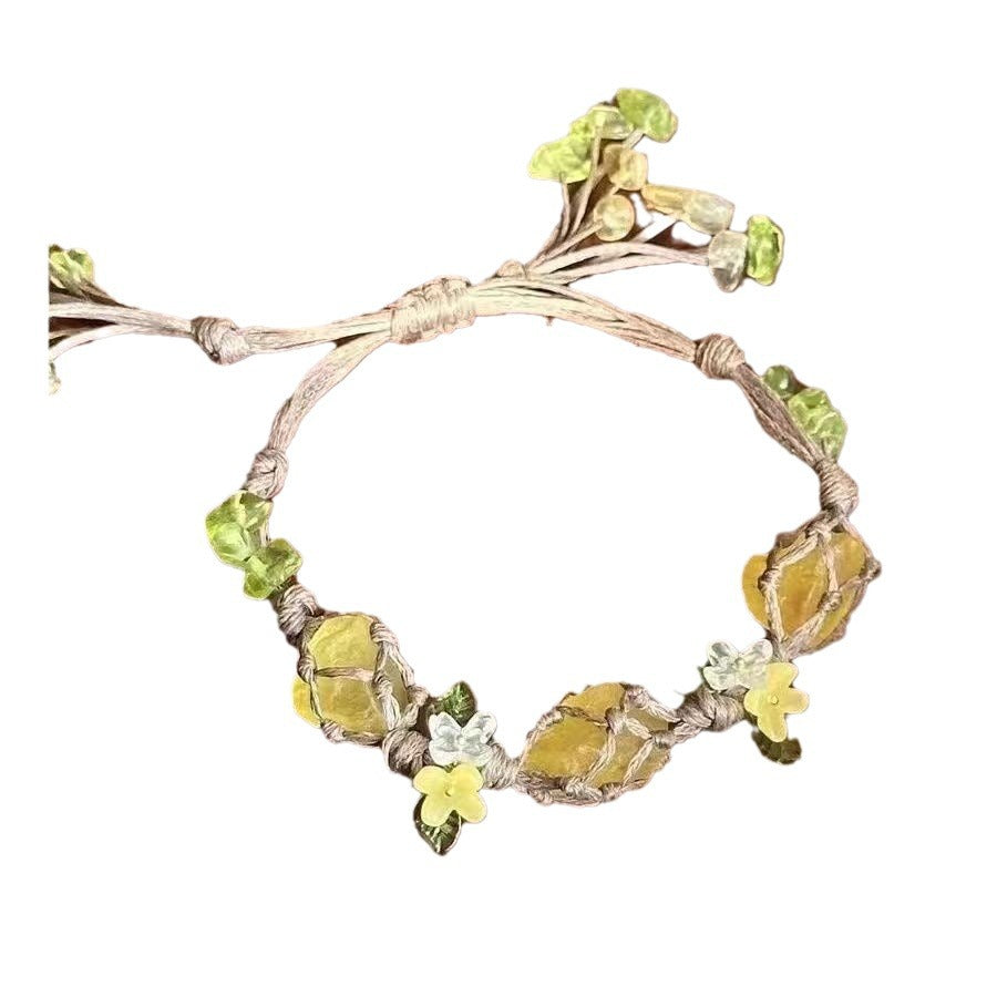 Crystal raw stone braided bracelet fluorite bracelet covered with small flowers